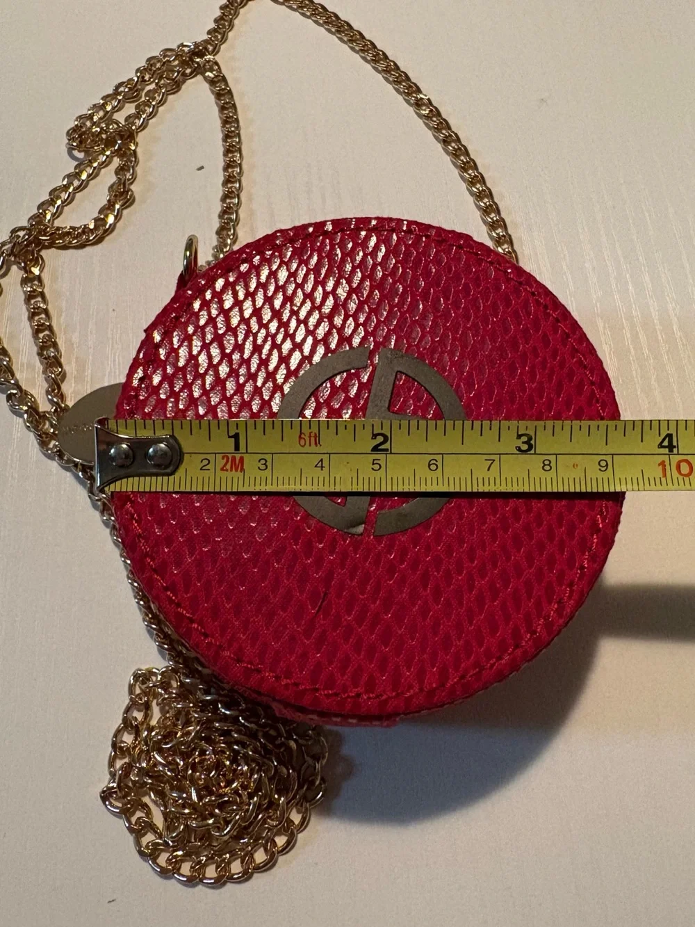 Giorgio Armani Red Round Cosmetic Case with Crossbody Chain NWOT